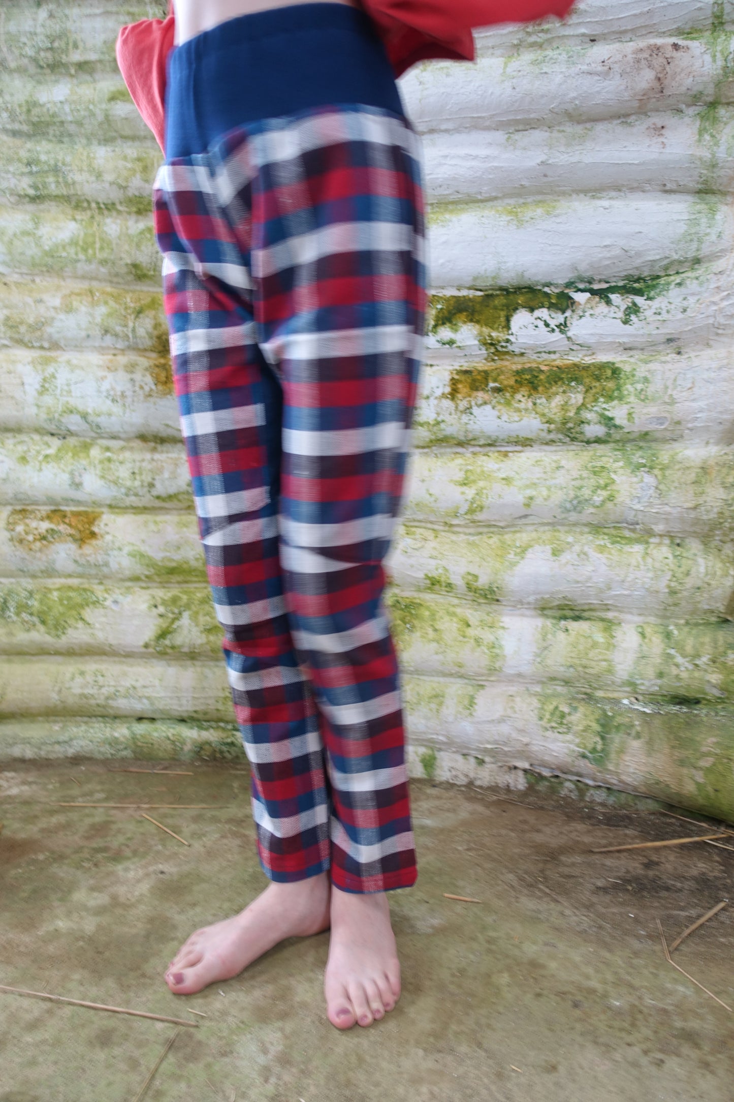 切替 check pants red